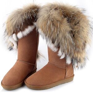 NWOT Brown Fur-Trimmed Women's Boots size 9-9.5. Fits like 8.5. never been worn